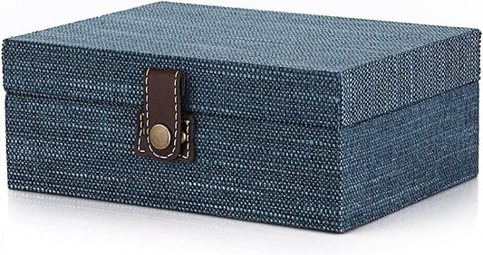 Hipiwe Treasure Chest Box - Wooden Decorative Trinket Jewelry Box with Clasp Memento Case Box Rectangular Keepsake Jewelry Organizer Box Gift for Women Men Home Decor,Medium