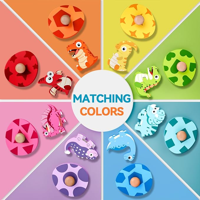 Wooden Puzzles for Toddlers 1-3, Montessori Toys for 1 2 Year Old Boy Christmas Birthday Gifts, Dinosaur Matching Eggs Peg Puzzles for Toddlers Age 2-4, Preschool Learning Activities for Girls