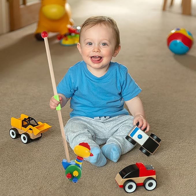 BESPORTBLE Wooden Cartoon Animal Push Walker for Learning to Walk with Swinging Hands Educational Walker for Boys and Gift for Shower and Birthday