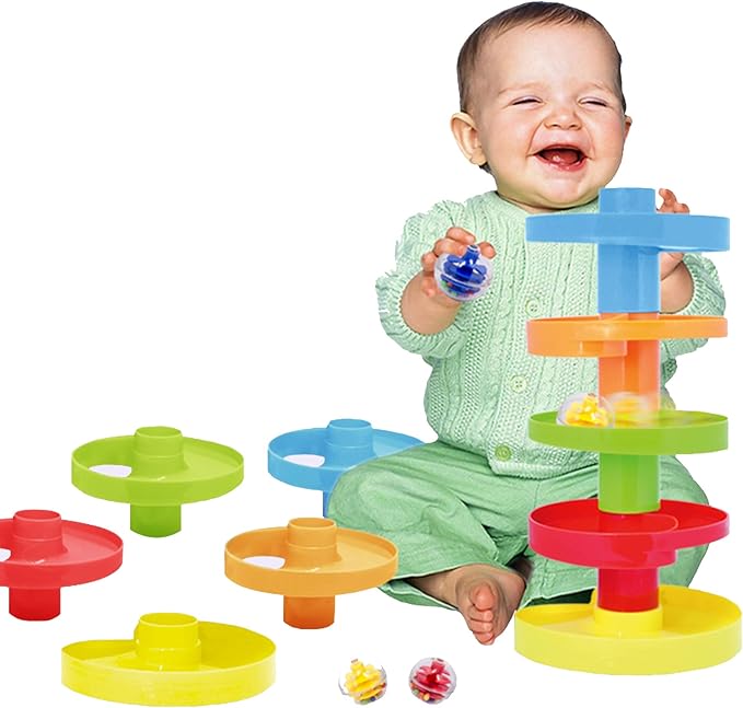 WEofferwhatYOUwant Ball Drop Toy – 14-Piece Expandable STEM Tower Set for Toddlers 9M+ | DIY Bridge, 1.8" Rattle Balls, Stackable Ramps | Safe, Durable Polypropylene | Interactive & Imaginative Play