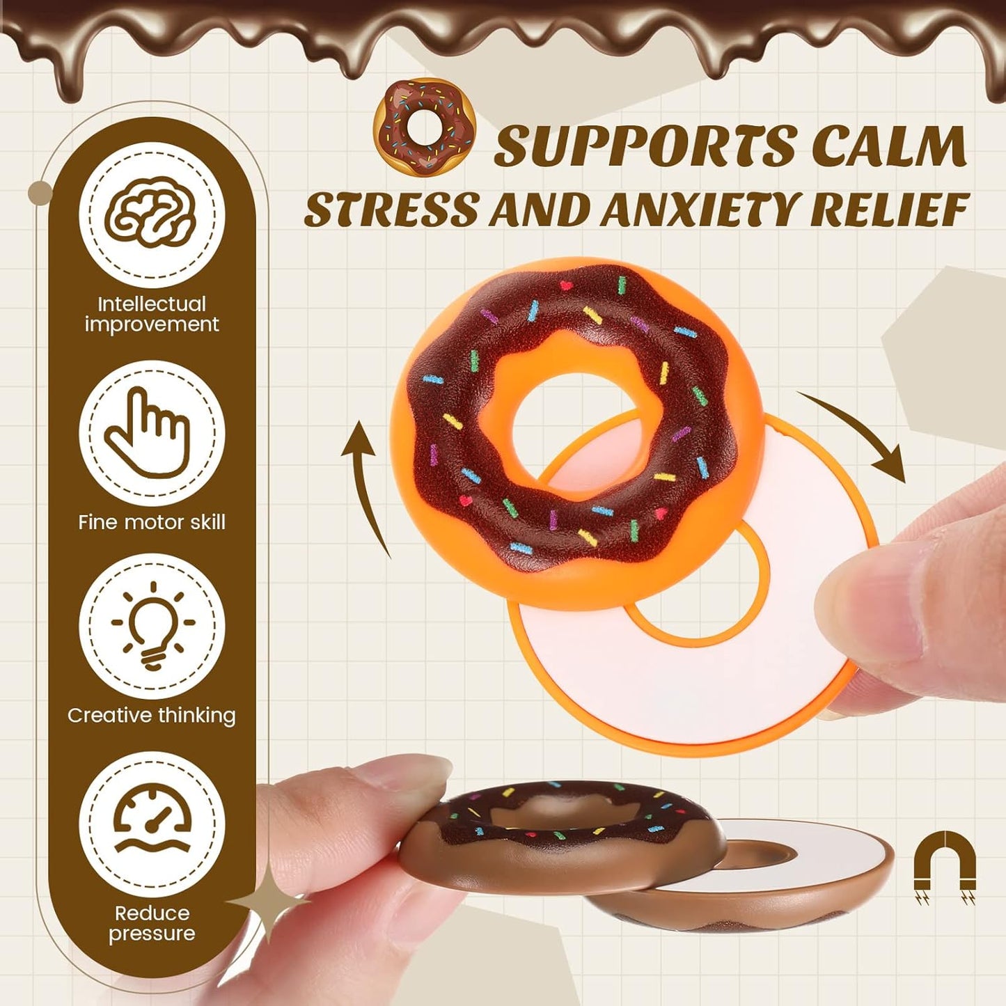 2 Pcs Haptic Coin Donut Fidget Slider Magnetic Fidget Slider Toy ADHD Autism Sensory Relief Stress and Anxiety Depression Desk Toys for Adults Teens Birthday Gift