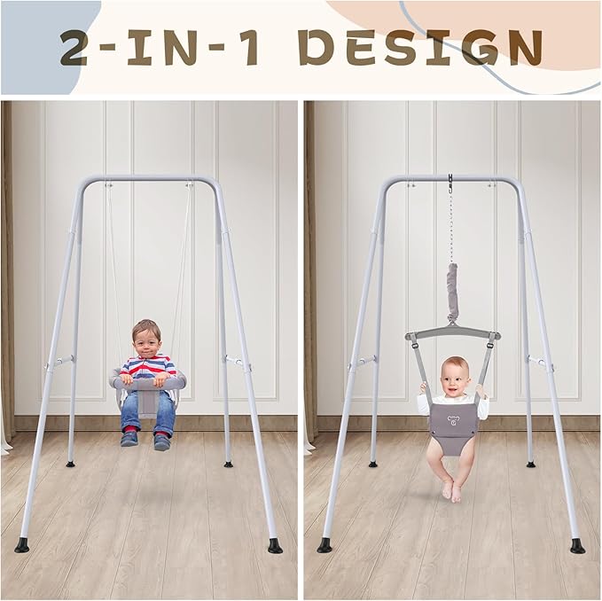 2 in 1 Baby Jumper with Swing, Baby Swing Indoor and Outdoor Use, Baby Jumpers and Bouncers, Toddler Swing with Foldable Stand