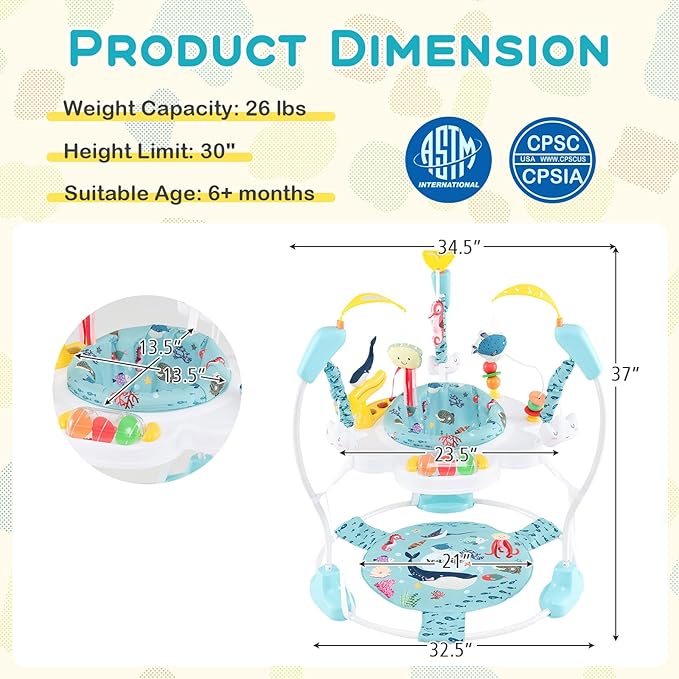 BABY JOY Baby Jumpers and Bouncers, Infant Activity Center with Music Lights Sounds, 360° Rotating Seat and 3 Adjustable Heights, Baby Play and Learning Center for 6-12 Months