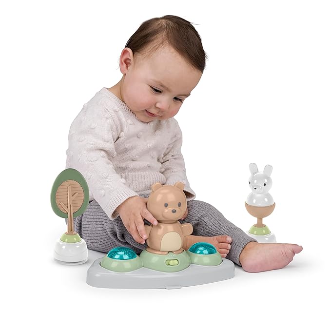 Ingenuity Spring & Sprout 2-in-1 Baby Activity Center Jumper and Table with Infant Toys - Ages 6 Months +, First Forest in Pink