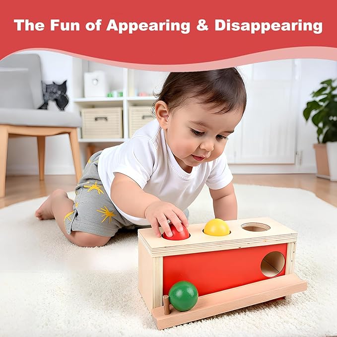Montessori Object Permanence Box for Baby 6 Months+,Wooden Ball Drop Toy, Early Learning Activity, Educational Cause and Effect Game, Developmental Gift for Boys Girls