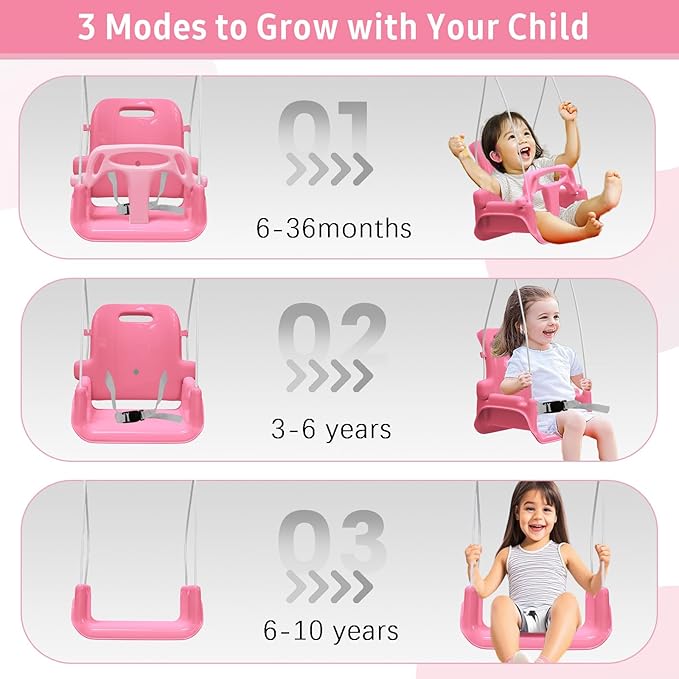 2 in 1 Toddler Swing & Baby Jumper, Foldable Baby Swing Outdoor & Indoor Use, Easily Installable and Storable (Pink)