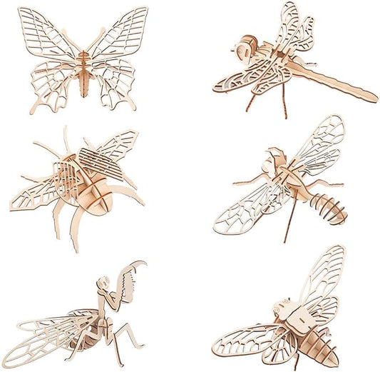 3D Wooden Insect Puzzle - 6 Piece Set Insect Animal Skeleton Assembly Model Puzzle - DIY Wooden Crafts 3D Puzzle - Wood Toys Gifts for Adults & Teens Birthday Gifts Christmas