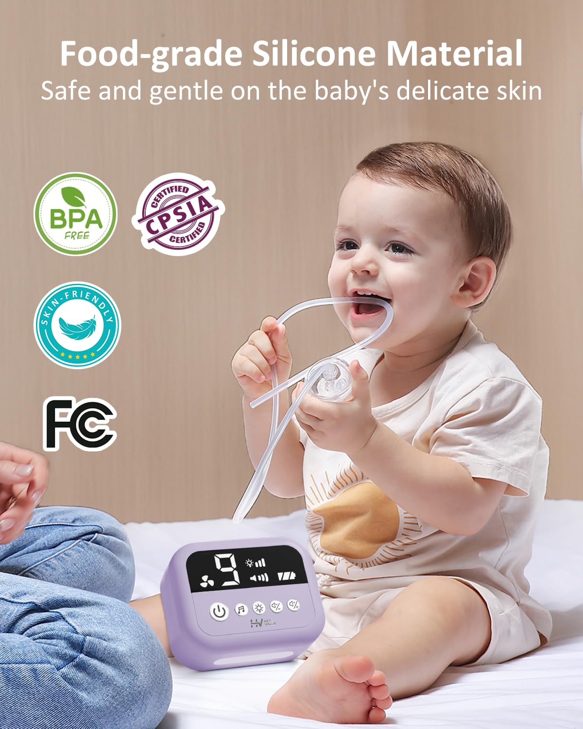 HEYVALUE Nasal Aspirator for Baby, Hospital Grade Nose Sucker with 9 Levels Suction, Night Light and Nursery Rhyme Soothing, Electric Nose Suction for Baby with Food-Grade Silicone Tips Purple
