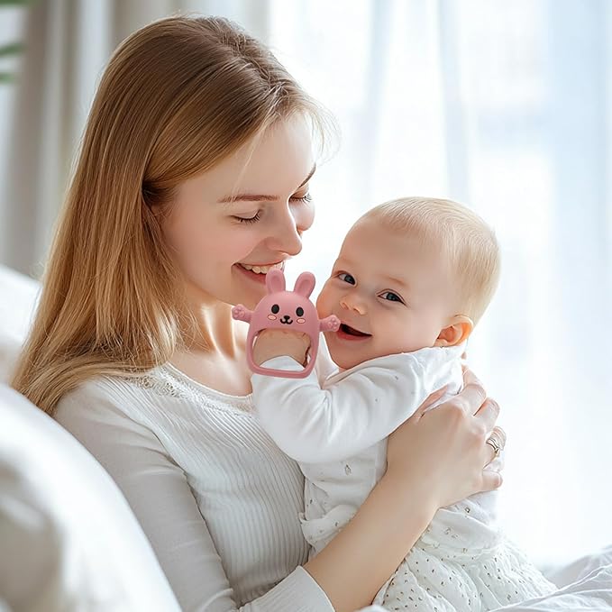 2 Pack Baby Teething Toys for 3-6 6-12 Months, Soft Silicone BPA Free Bunny Teething Mitten, Anti Drop Chew Teether Toys 0-3 6 9 12 Months for Babies Sucking Needs