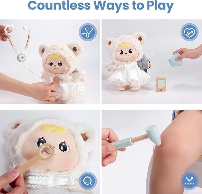 Wooden Doctor Playset, Kids Doctor Kits with 15PCS Accessories,Dr Pretend Playset for Kids/Toddlers Ages 3-5 6-8