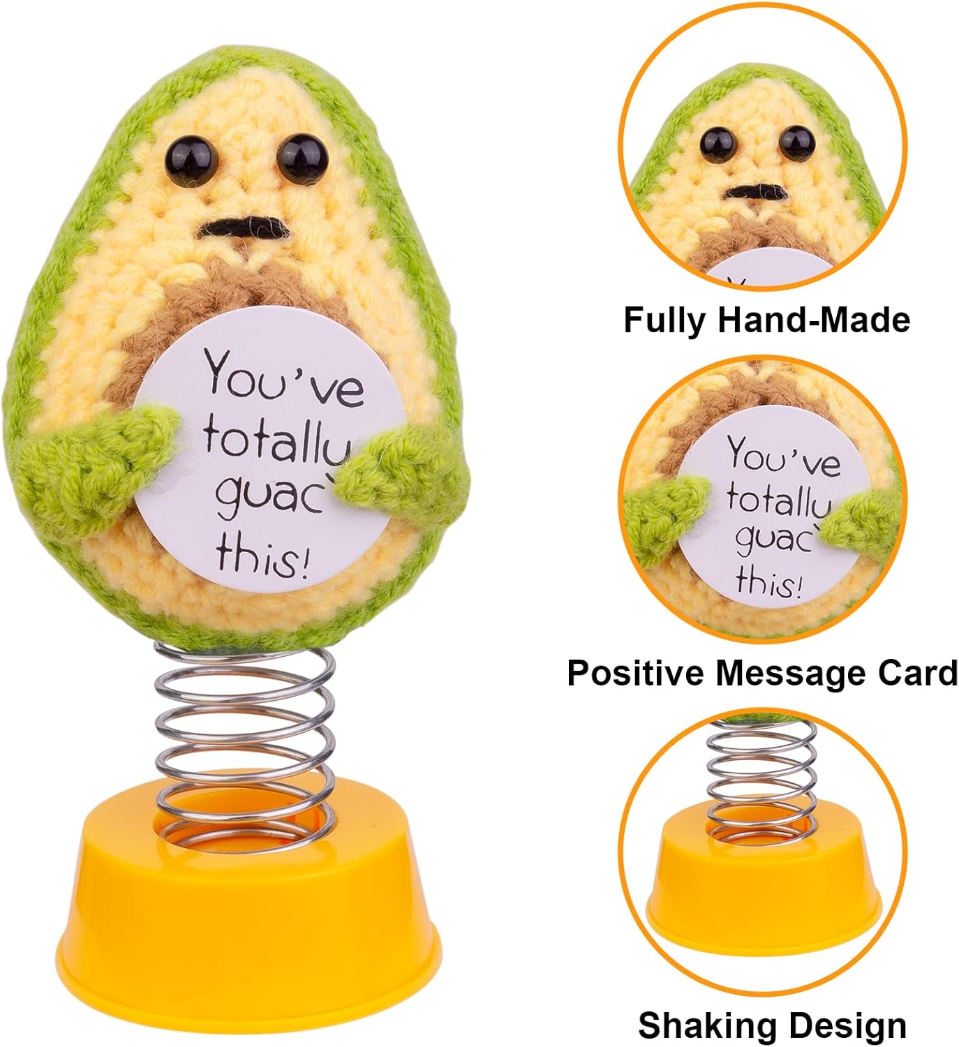 Handmade Emotional Support Crochet Avocado, Funny Shaking Avocado Knitting Doll Car Dashboard Decoration Gift with Base for Car Home Office Desk Decoration(Mr. Potato)