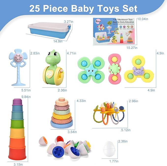 Montessori Toys for 1 Year old,Baby Toys 6-9-12 Months,7 in 1 Sensory Teething Toy for Toddlers Aged 1-3,Stacking Cups Building Blocks,Teething Pull String,Eggs Toys for 6-9-12-18 Months Baby Gifts