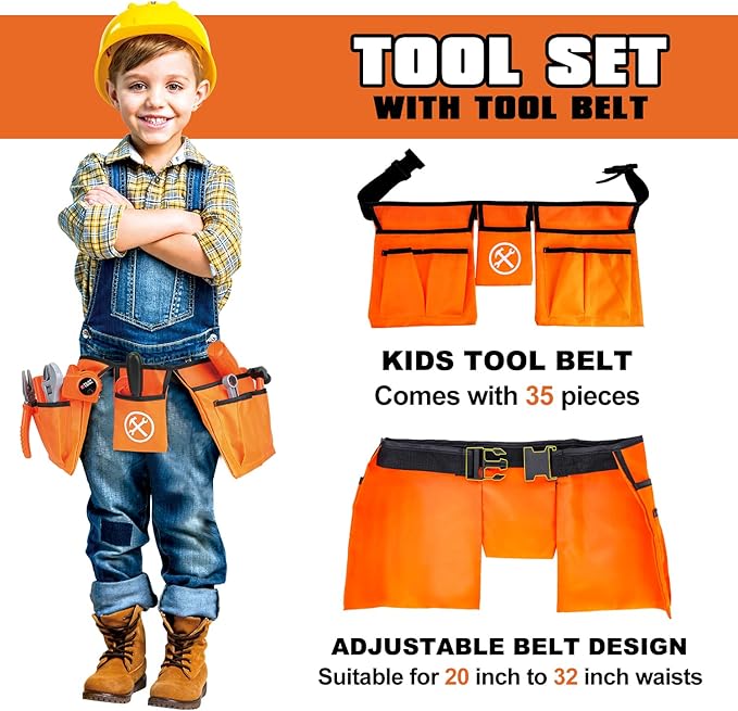 TOY Life Kids Tool Set for Boy Ages 4-6 with Belt, Toddler Tool Set with Drill, Kids Construction Toys, Learning Kit for Home DIY and Woodworking