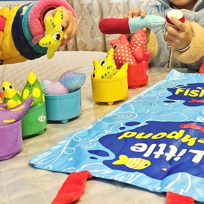 Montessori Toys for 1 Year Old, Cloth Fishing Game Toddler Toys with Stacking Cups, 22 Pcs Sorting Learning Baby Toys 12-18 Months, Birthday Gifts for 1 2 3 Year Old Boys Girls