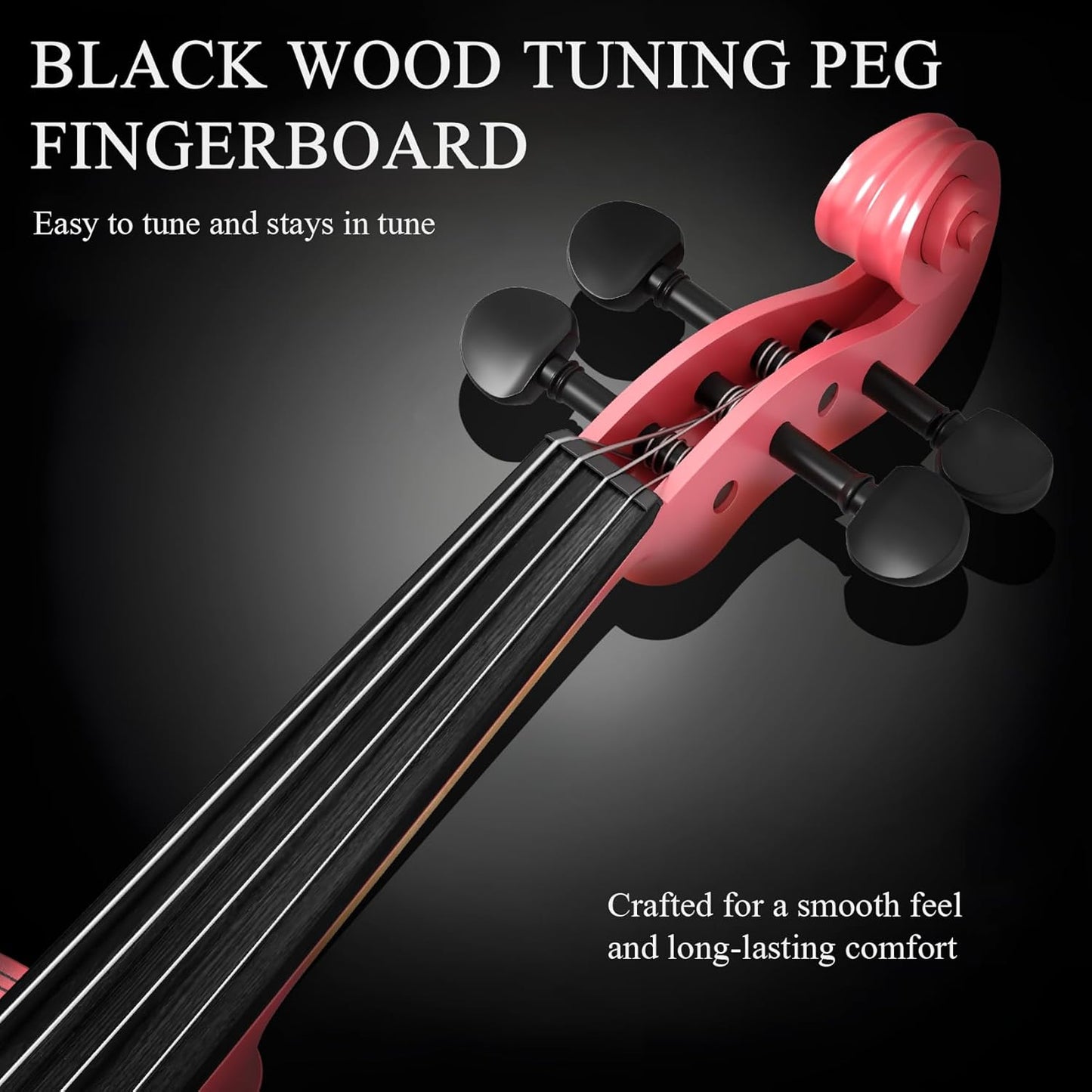 3/4 Beginner Violin Kit, Complete Violin Set with Case, Bow, Rosin, Pink