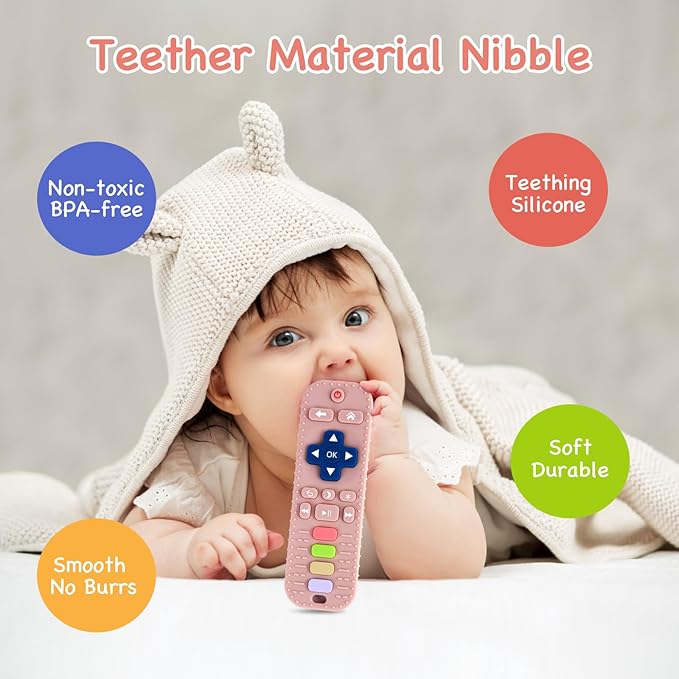 Hooku Silicone Teethers for Babies 0-6 Months, Teething Toys for Babies 6-12 Months, Baby Remote Control Toy, Infant Toys 0-3 Months, Sensory Chew Toys, Toddler Newborn Baby Girl Boy Gifts