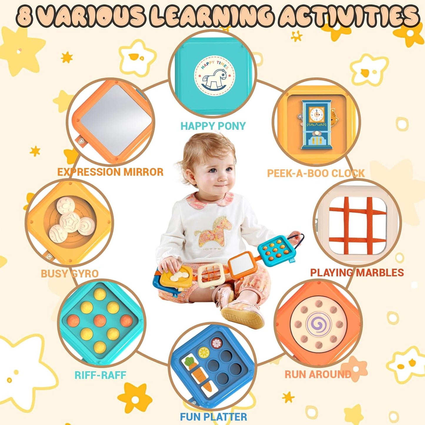 weirtoya Busy Board for 1 Year Old, Toddler Travel Toys for Toddler 1-3 Montessori Toys for 1 Year Old Travel Activities Cube Gifts for Baby Boy Girl My First Montessori Busy Board