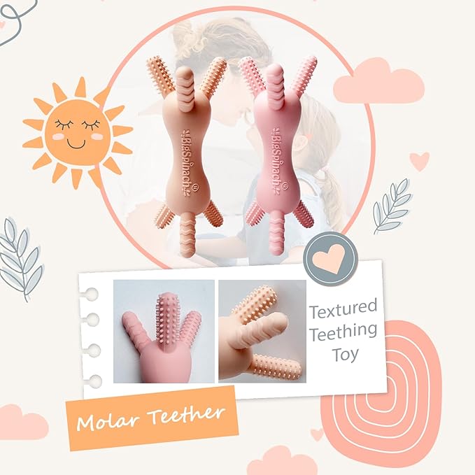 3D Baby Teether, BPA-Free Multi-Texture Silicone Teething Stick Toy,360-Degree Textured Design, Easy-Grip Design for Infants and Toddlers (Pink, 3D)