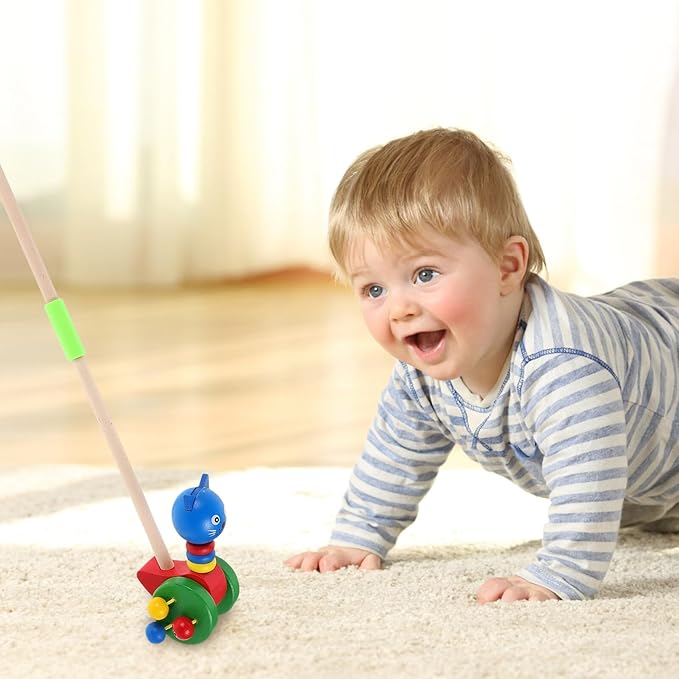 Wooden Cartoon Animal Push Walker for Walker Push with Stable Design Material Promotes Motor Skill Development and Social Interaction for Boys
