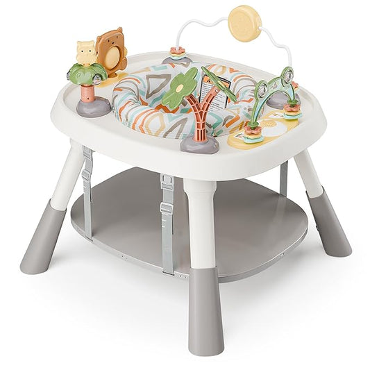 Baby Activity Center, Baby Jumpers and Bouncers with 5 Toys, Lights & Music, Adjustable Heights, 3-Stage Activity Center & Play Table, 360° Rotary Interactive Play Center for Baby Ages 6m+ (White)