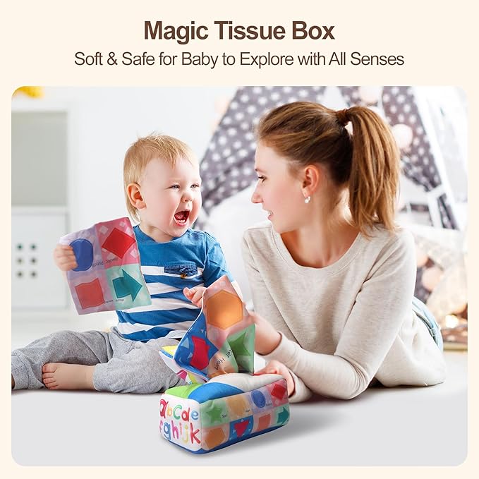 Montessori Toys for Babies 6-12 Months,8 in 1 Developmental Learning Toys Set Wooden Sensory Toys for Baby Toys 12-18 Months (Includes Tissue Box Toy,Stacking Cups and More)