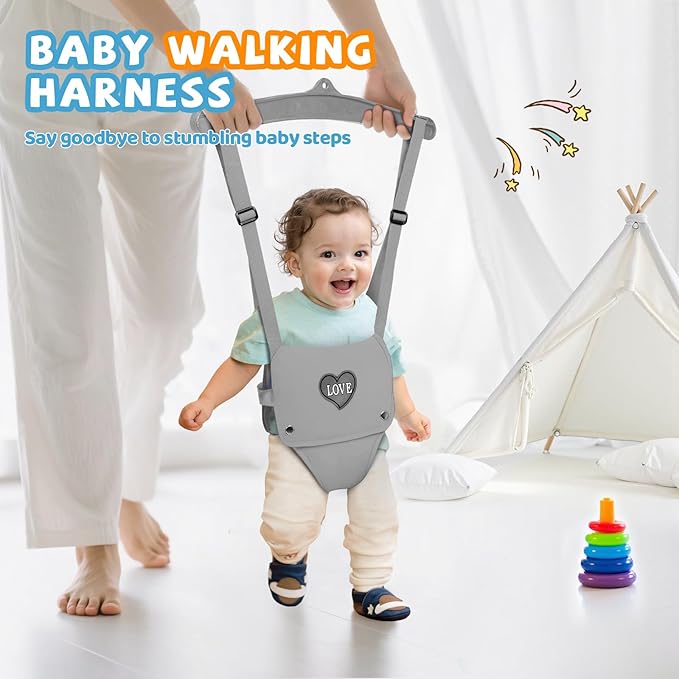 Baby Jumper with Stand, Infant Jumper for Indoor/Outdoor Play, Jumper for Baby 6-24 Months, Baby Jumpers and Bouncers with Adjustable Chain, Easy to Assemble & Store (Grey)