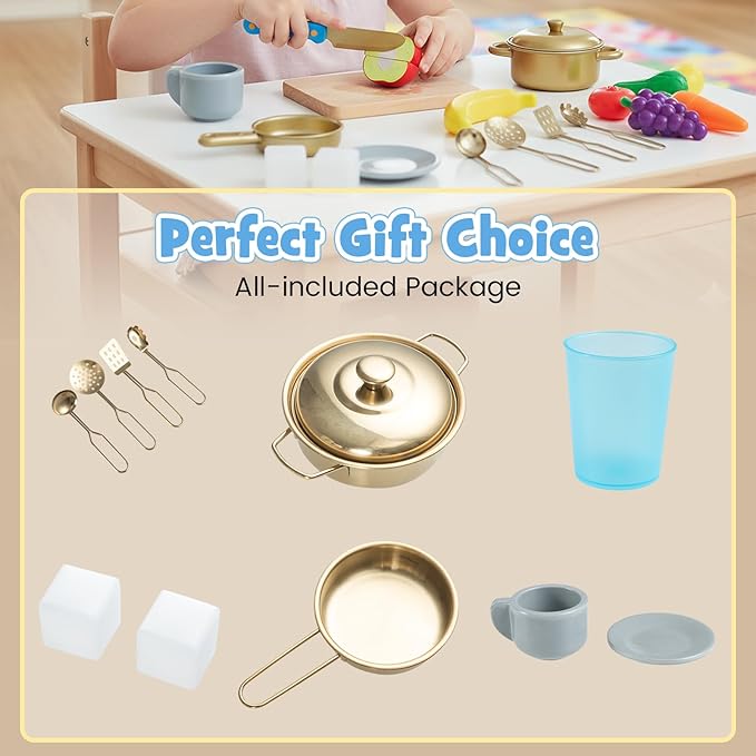 HONEY JOY Play Kitchen, Wooden Toy Kitchen Set with Coffee Maker, Microwave, Range Hood, Ice Maker, Stove, Dish Rack, Cookware, Pretend Play Kids Kitchen Playset for Toddler Boys Girls (Blue)