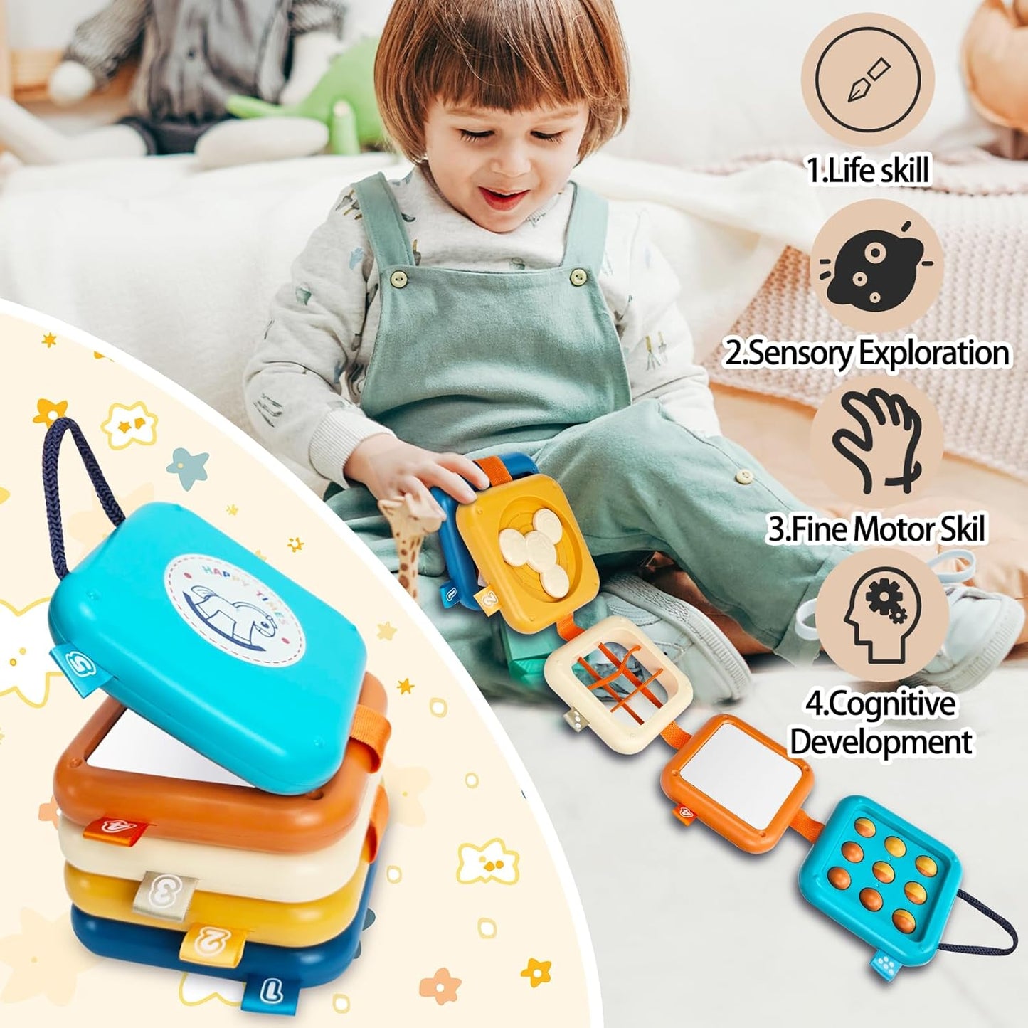 weirtoya Busy Board for 1 Year Old, Toddler Travel Toys for Toddler 1-3 Montessori Toys for 1 Year Old Travel Activities Cube Gifts for Baby Boy Girl My First Montessori Busy Board