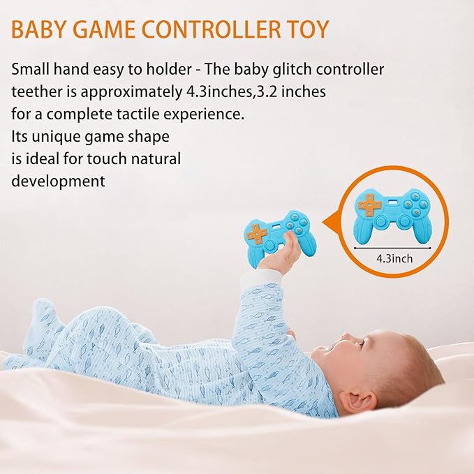 Cool Remote Game Control Teething Toy for Babies 0-6 6-12 Months,Game Controller Teether for Gamer Parents,Baby's First Valentines Day Gifts,Silicone Remote Chew Toys（Blue