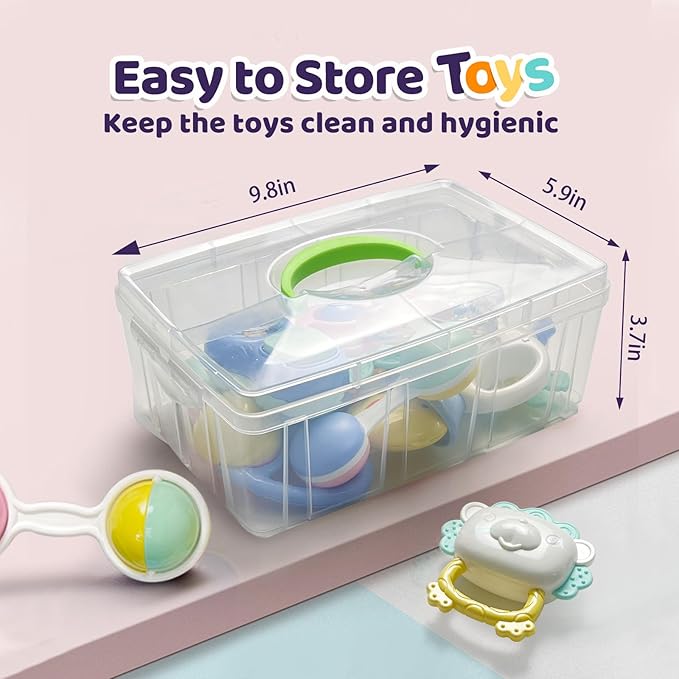 13PCS Baby Rattles 0-6 Months, Baby Teething Toys with Storage Case, Infant Toys 0-3-6-12 Months, Baby Girl Toys, Best Newborn Christmas Gift for Babies Infants Boy Girl