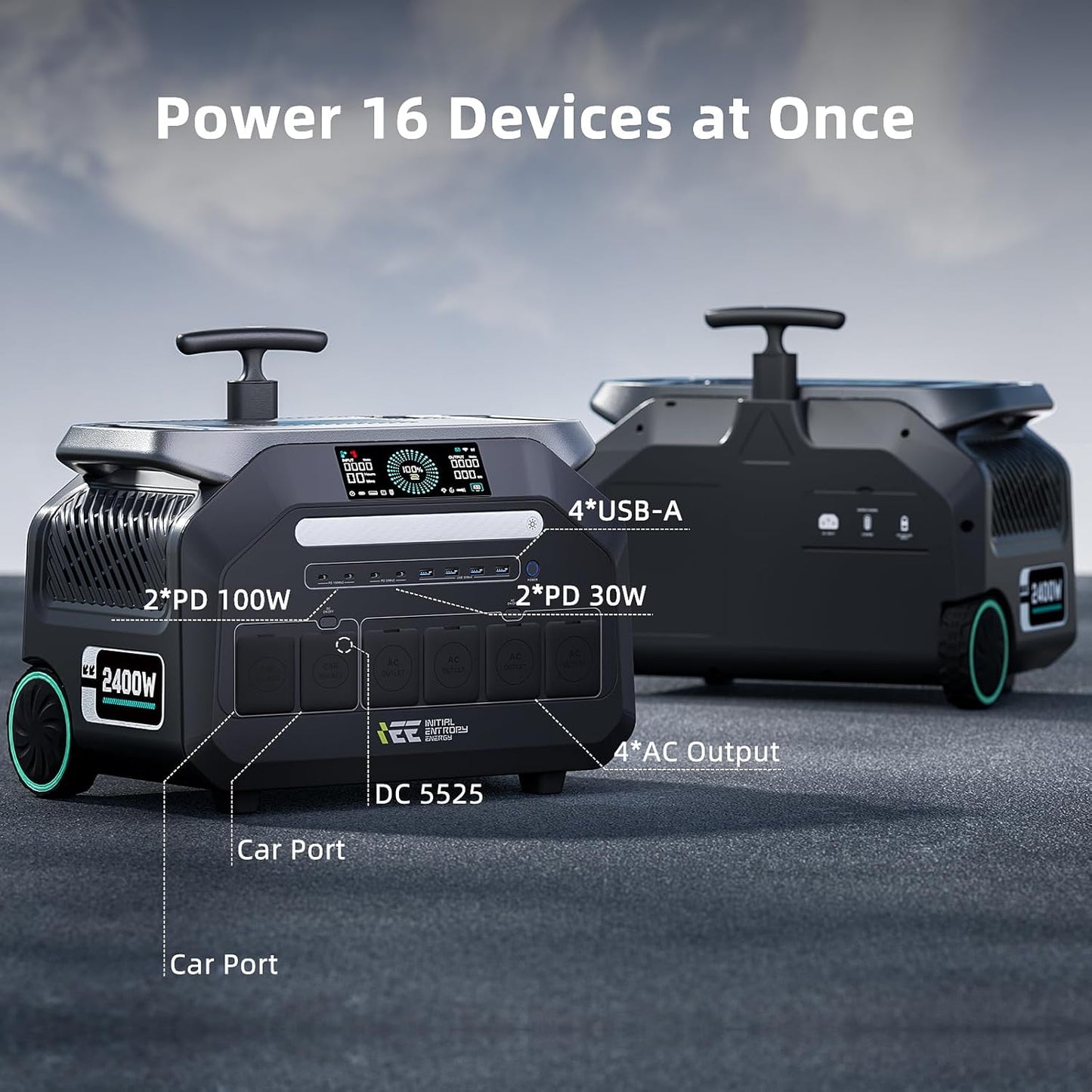 IEE 2400W/2048Wh Solar power station With 200W Solar Panel,P2400 Solar Generator,1800W Super Fast Charging, LiFePO4 (LFP) Battery,APP Control Emergency Power Station for Home, Camping, Power Outages