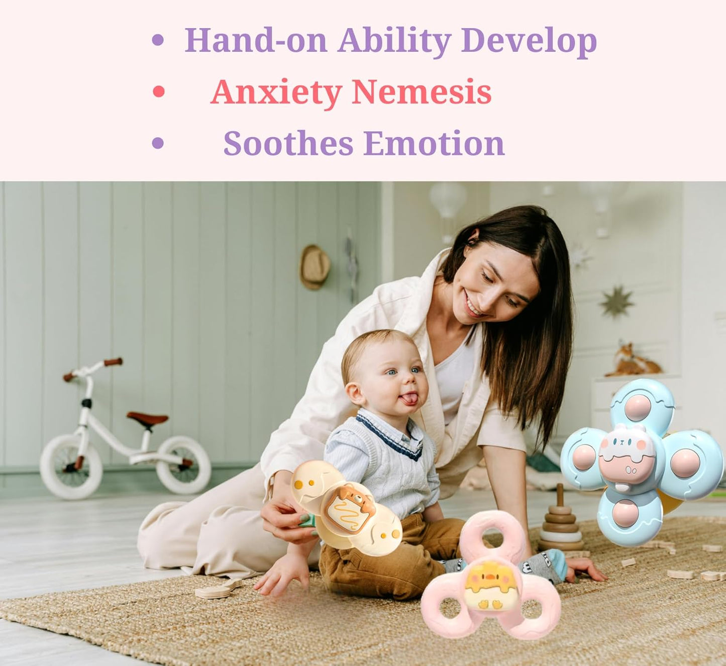 3PCS Suction Cup Spinner Toys Set: Baby Bath Sensory Spinner Toys for 1 2 Year Old Boys Girls - Stress Release, Anxiety Relief, Educational Gifts for Toddlers 1 2 3 Years Old - 3 Pack
