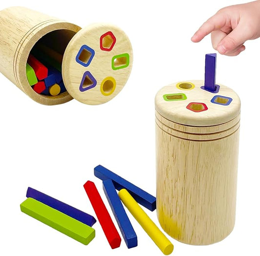 Wooden Montessori Sticks Toys for Kids, 8 Colors Natural Wood Toddler Learning Sorting Toys for 3 Year Old, Sensory Matching Game Birthday Gifts for Boys Girls (Multi-Shaped Stick)