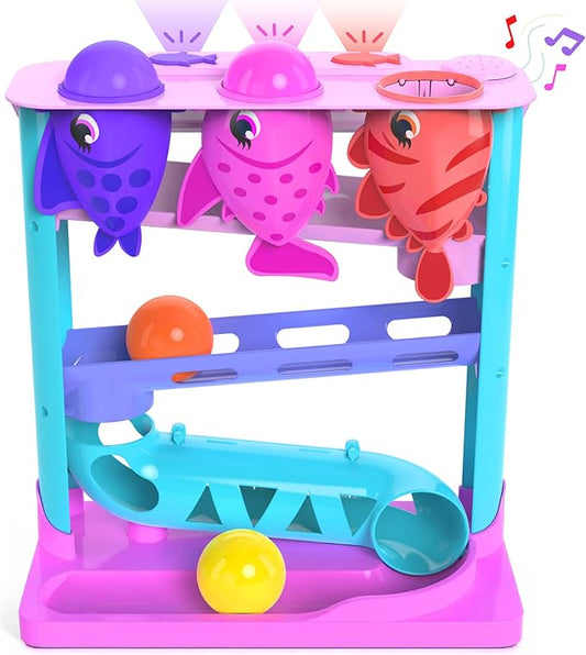 Move2Play, Feed The Fish | 30+ Fin-Tastic Songs & Phrases | Baby & Toddler Musical Toy | First Birthday Present for 1+ Year Old | Ages 6-24 Months | Boy & Girl Ball Drop Toy