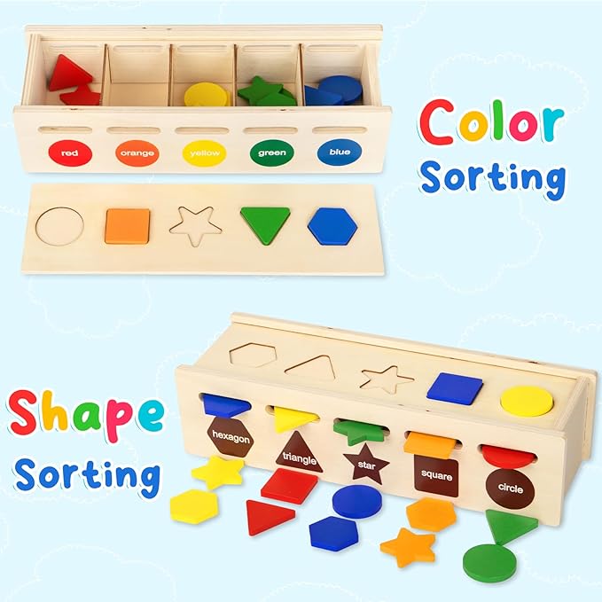 Shape Sorter Wooden Color & Shape Sorting Toys for Toddlers 3-5, Matching Box Shape Sorters Montessori Toys Learning Educational Toys for 3 4 5 Year Old Boy Girl Classroom Birthday Easter Gifts