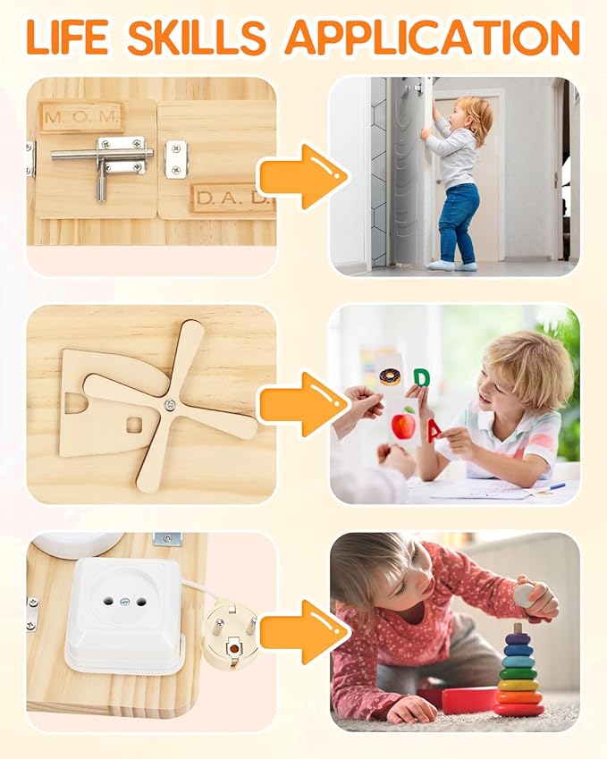 Montessori Busy Board for 1 2 3 4 Year Old, Wooden Sensory Toys, Montessori Sensory Toys for Fine Motor Skills, Sorting & Stacking Toys, Fidget Activity Board for ADHD & Autistic, Ideal Gift Choice