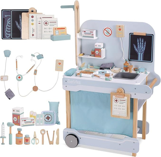 Wooden Doctor Playset, Kids Doctor Kits with 15PCS Accessories,Dr Pretend Playset for Kids/Toddlers Ages 3-5 6-8