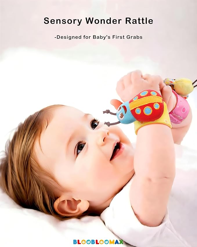 Bloobloomax Baby Rattles Toys for 0-12 Month, Infant Girl Boy Toys for Babies 3-6 Months, Newborn Hand & Foot Toys for 0 to 9 Months, Baby Shower Gifts Set with Wrist Rattle Socks