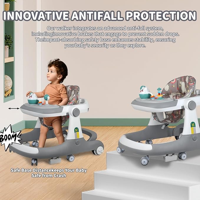 5 in 1 Baby Walker - Walkers for Babies 6-18 Months Adjustable Height, Baby Walker with Wheels, Baby Walkers for Boys, Baby Walker with Foot Pads/Handles, Baby Walker Portable Foldable