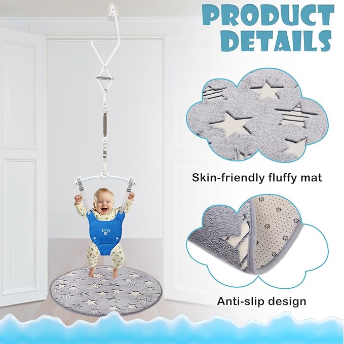 Baby Jumper, Baby Jumper Doorway with Adjustable Strap, Easy to Assemble, with a Soft Rug (Blue)