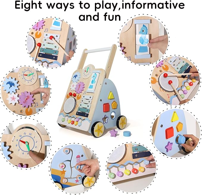 Multifunctional Baby Activity Walker Toy - 8-in-1 Learning Push Cart with Shape Sorter, Music Panel & Storage, Develops Motor Skills for Toddlers 3 Years