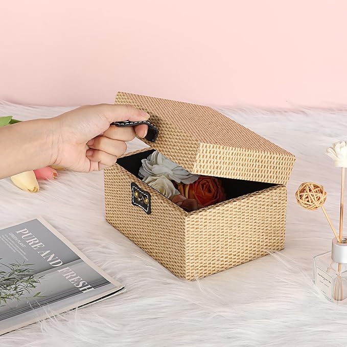 Hipiwe Jewelry Box Treasure Chest Box Wooden Decorative Jewelry Box Square Trinket Storage Box with Clasp Memento Case Keepsake Jewelry Organizer Birthday Christmas Gift