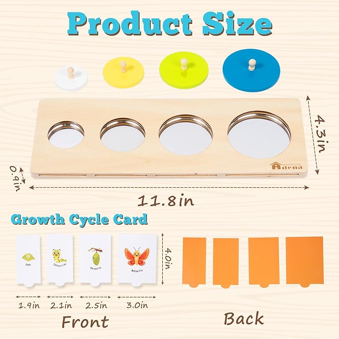 Adena Montessori First Jumbo Knob Dinosaur Wooden Shape Puzzles for Toddlers 1-3,4 Pieces Montessori Dinosaur Shape Sorter 1 2 Year Old Girl Boy Birthday Gifts,Preschool Learning Toys for Baby Kids