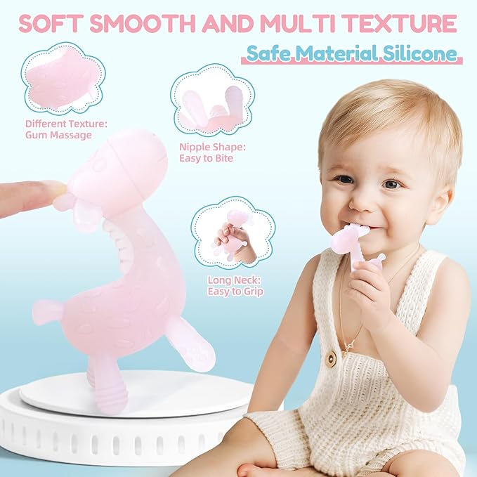 TYRY.HU Baby Teething Toys for Babies 0-6 6-12 Months,BPA Free Silicone Giraffe Teethers for Babies 3-6 Months, Soft-Textured Chew Toys Sensory Toys Massaging Teething Relief for Boys Girls,2 Pack