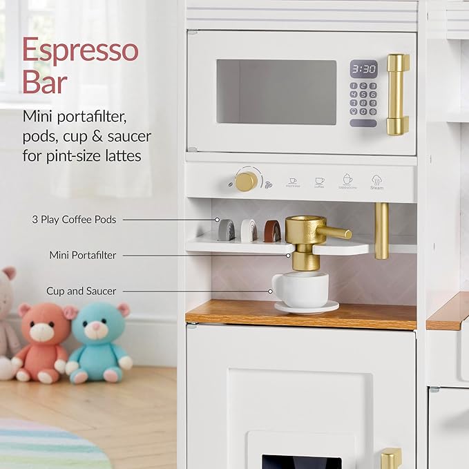 Best Choice Products Pretend Play Kitchen for Kids, Interactive Wooden Toddler Playset with Espresso Machine, Toy Storage, 17 Accessories - White