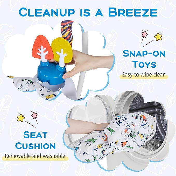 BABY JOY Baby Activity Center, Baby Jumpers and Bouncers with Music, Lights, 360° Rotating Seat, 3 Adjustable Heights, Montessori-Inspired Activity Center for Baby 6 Months + (Blue)