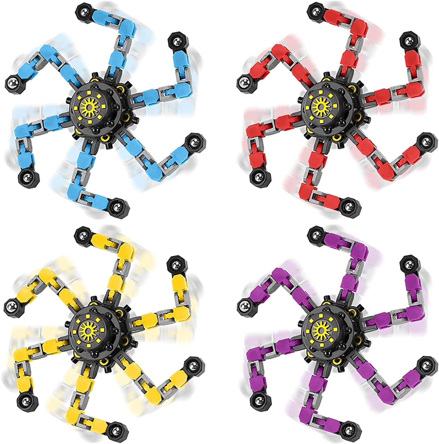 4 Pcs Finger Spinners Sensory Toys, Creative Transformable Chain Robot Toy Fidget Finger Spinners DIY Stress Relief Toy with Transformable Chain for Boys Girls