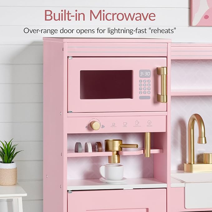 Best Choice Products Pretend Play Kitchen for Kids, Interactive Wooden Toddler Playset with Espresso Machine, Toy Storage, 17 Accessories - Pink