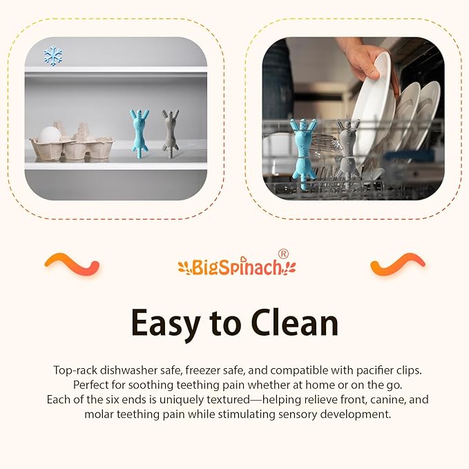 3D Baby Teether, BPA-Free Multi-Texture Silicone Teething Stick Toy,360-Degree Textured Design, Easy-Grip Design for Infants and Toddlers (Grey, 3D)