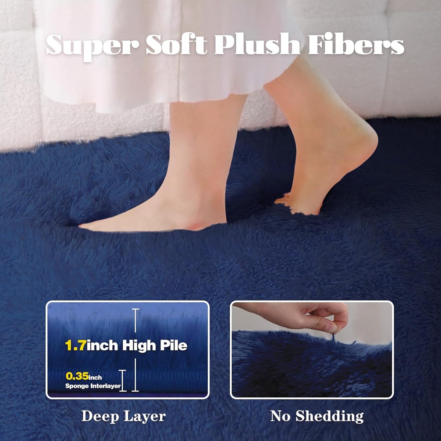 4x6 Area Rug for Living Room: Fluffy Shag Soft Washable Rugs Fuzzy Plush Indoor Carpet for Bedroom Nursery Playroom Dorm Kids Girls Boys Room (Navy Blue, 4'x6')